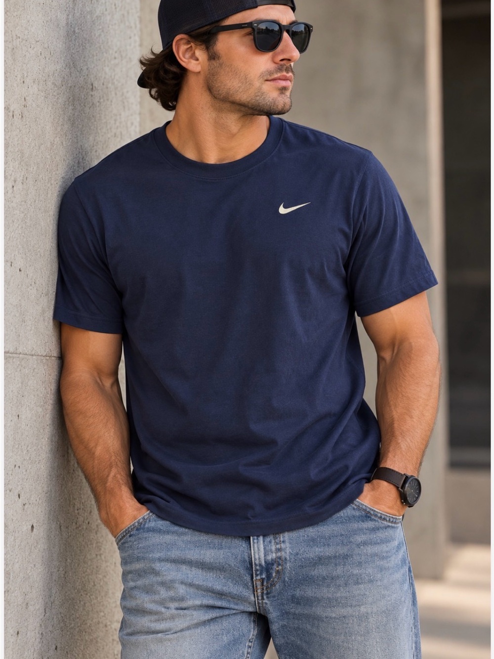 Nike The Nike Tee Men’s M Navy Blue Embroidered Swoosh T-Shirt NWT